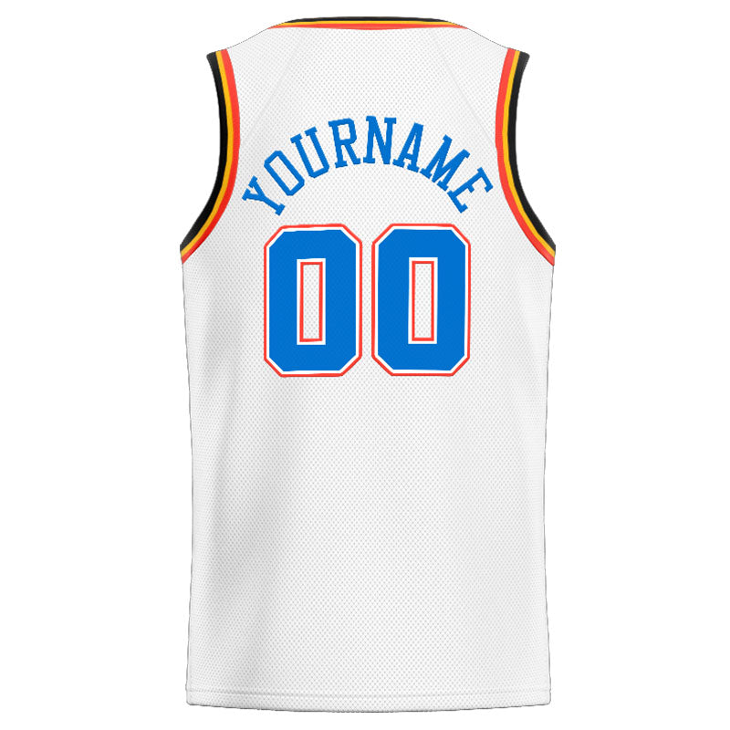 Benutzerdefinierte Authentisch  Basketball Trikot Weiß-Blau-Orange-Marine