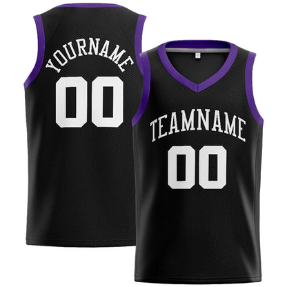 Benutzerdefinierte Authentisch  Basketball Trikot Schwarz-Weiß-Lila