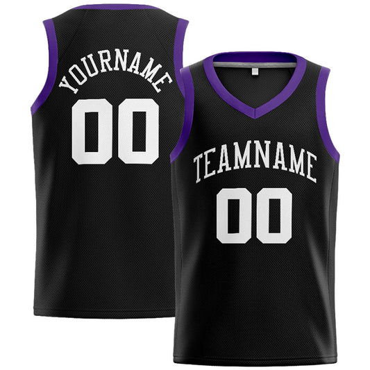 Benutzerdefinierte Authentisch  Basketball Trikot Schwarz-Weiß-Lila