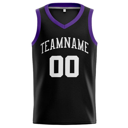 Benutzerdefinierte Authentisch  Basketball Trikot Schwarz-Weiß-Lila