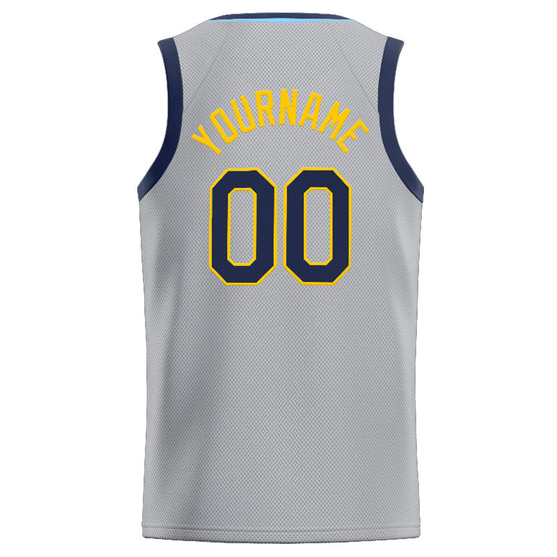 Benutzerdefinierte Authentisch  Basketball Trikot Grau-Marine-Gelb