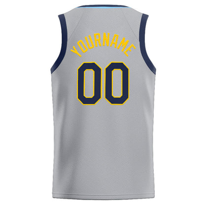 Benutzerdefinierte Authentisch  Basketball Trikot Grau-Marine-Gelb