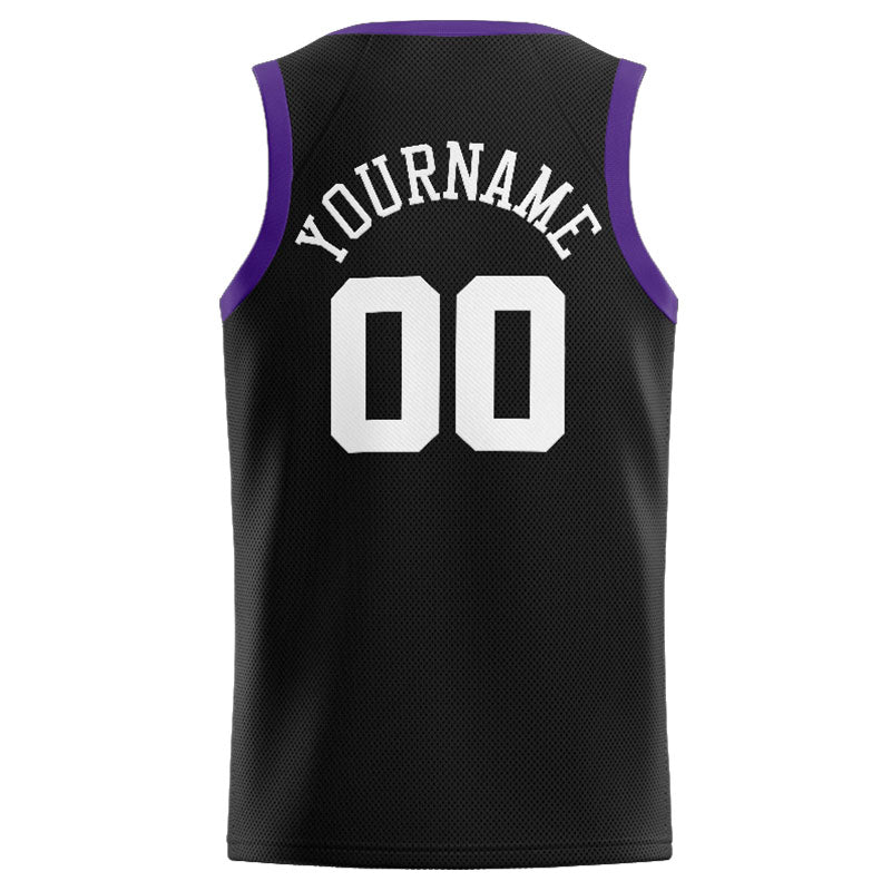 Benutzerdefinierte Authentisch  Basketball Trikot Schwarz-Weiß-Lila