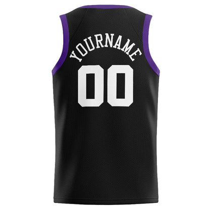Benutzerdefinierte Authentisch  Basketball Trikot Schwarz-Weiß-Lila