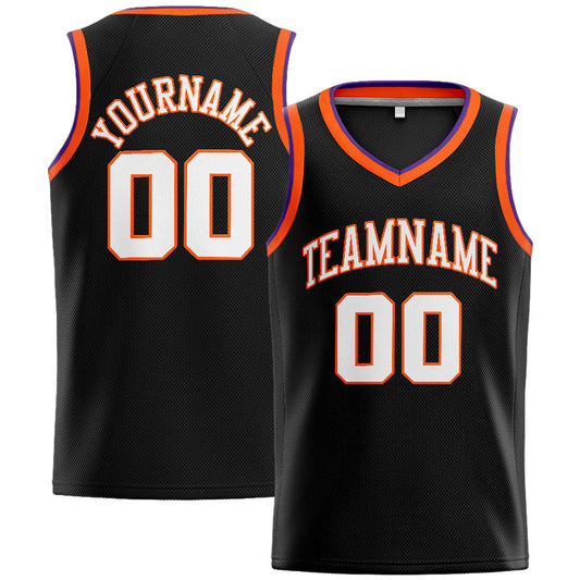 Benutzerdefinierte Authentisch  Basketball Trikot Schwarz-Weiß-Orange-Lila