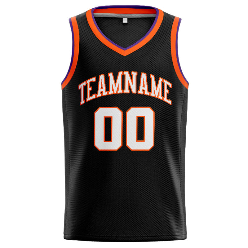 Benutzerdefinierte Authentisch  Basketball Trikot Schwarz-Weiß-Orange-Lila