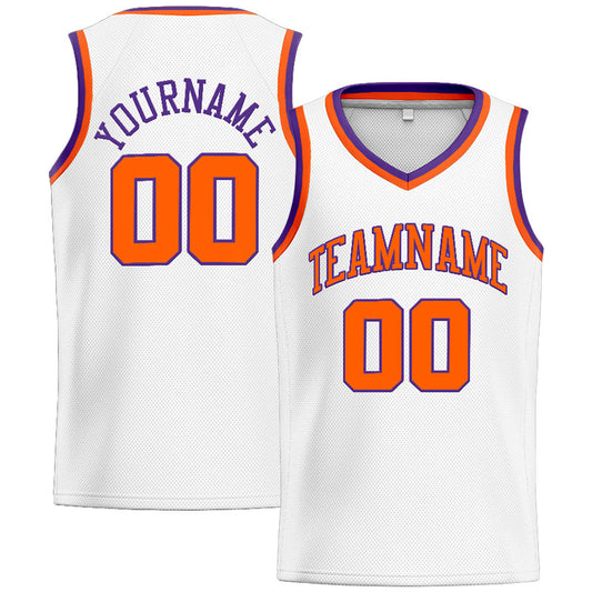 Benutzerdefinierte Authentisch  Basketball Trikot Weiß-Orange-Lila