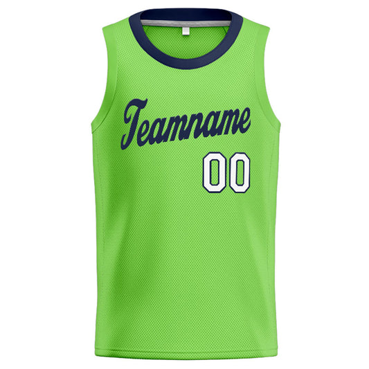 Benutzerdefinierte Authentisch  Basketball Trikot Neongrün-Marine-Weiß