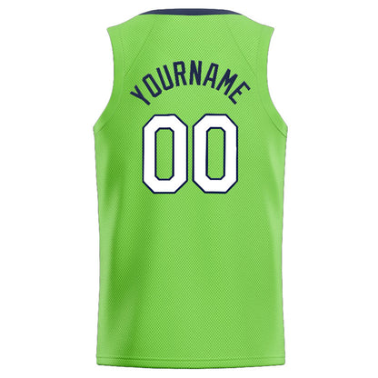 Benutzerdefinierte Authentisch  Basketball Trikot Neongrün-Marine-Weiß