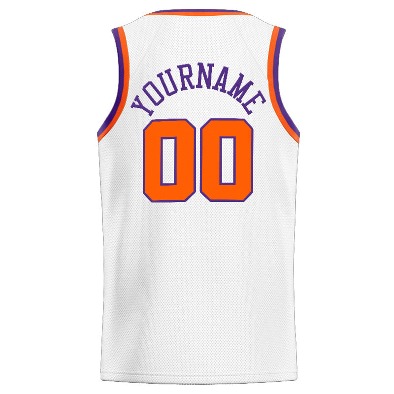 Benutzerdefinierte Authentisch  Basketball Trikot Weiß-Orange-Lila