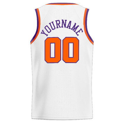 Benutzerdefinierte Authentisch  Basketball Trikot Weiß-Orange-Lila