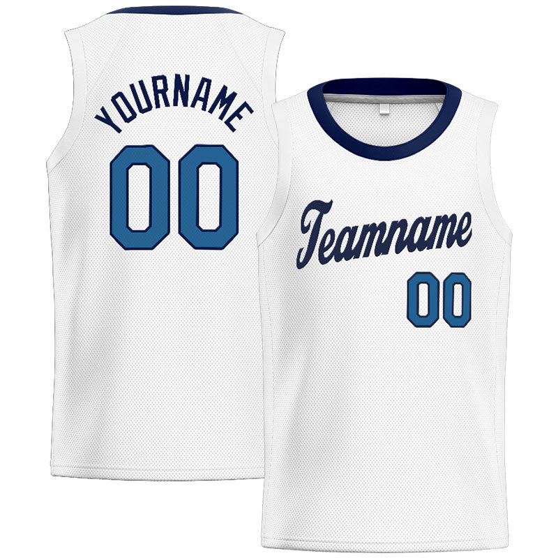 Benutzerdefinierte Authentisch  Basketball Trikot Weiß-Marine