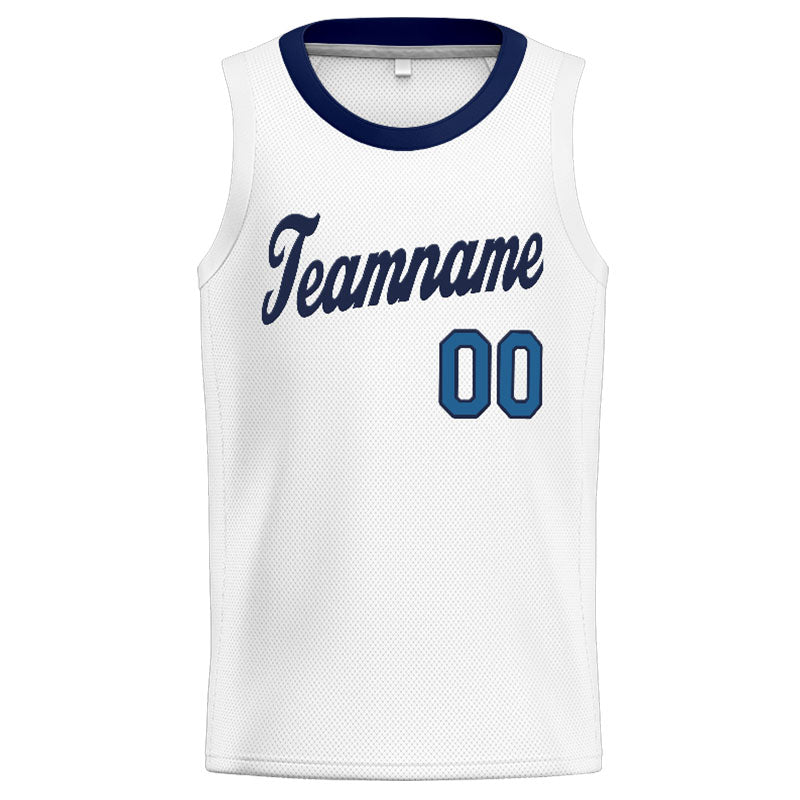 Benutzerdefinierte Authentisch  Basketball Trikot Weiß-Marine