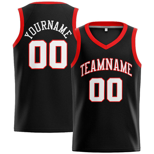 Benutzerdefinierte Authentisch  Basketball Trikot Schwarz-Weiß-Rot
