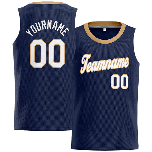 Benutzerdefinierte Authentisch  Basketball Trikot Marine-Gold-Weiß