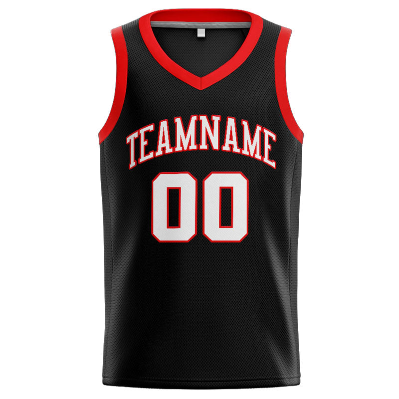 Benutzerdefinierte Authentisch  Basketball Trikot Schwarz-Weiß-Rot