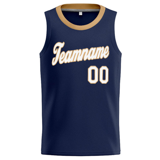 Benutzerdefinierte Authentisch  Basketball Trikot Marine-Gold-Weiß