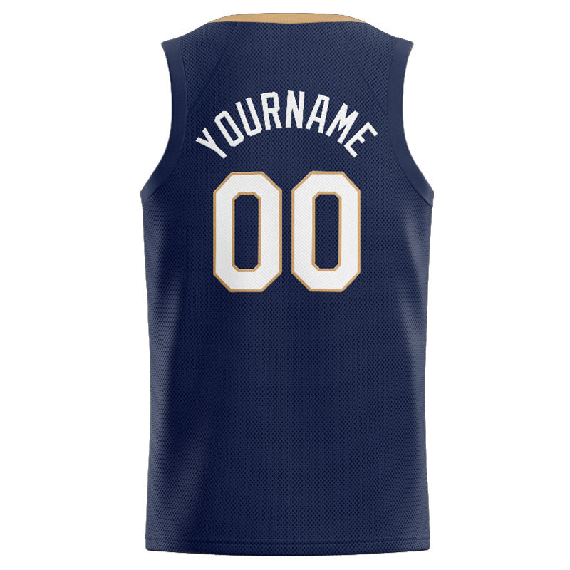 Benutzerdefinierte Authentisch  Basketball Trikot Marine-Gold-Weiß