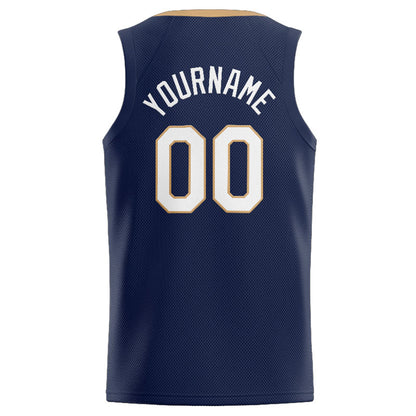 Benutzerdefinierte Authentisch  Basketball Trikot Marine-Gold-Weiß