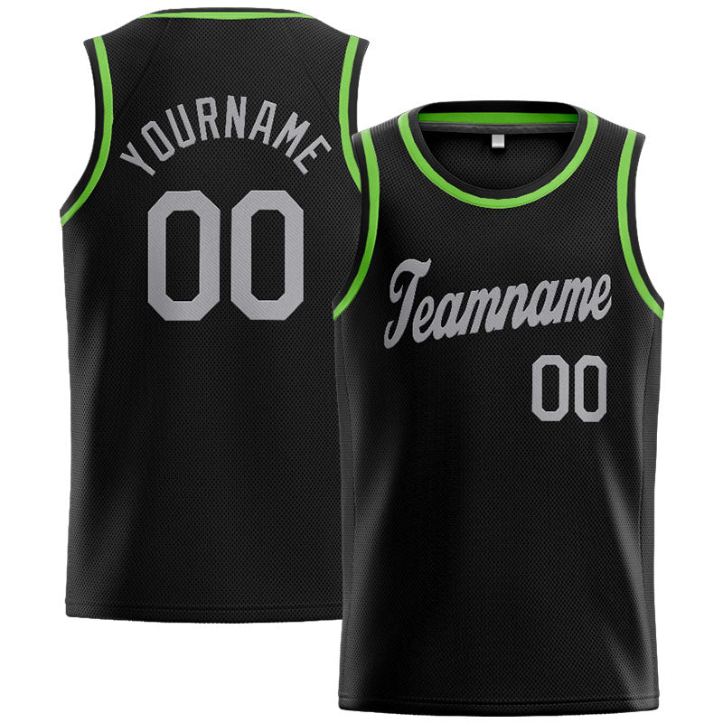 Benutzerdefinierte Authentisch  Basketball Trikot Schwarz-Neongrün-Grau