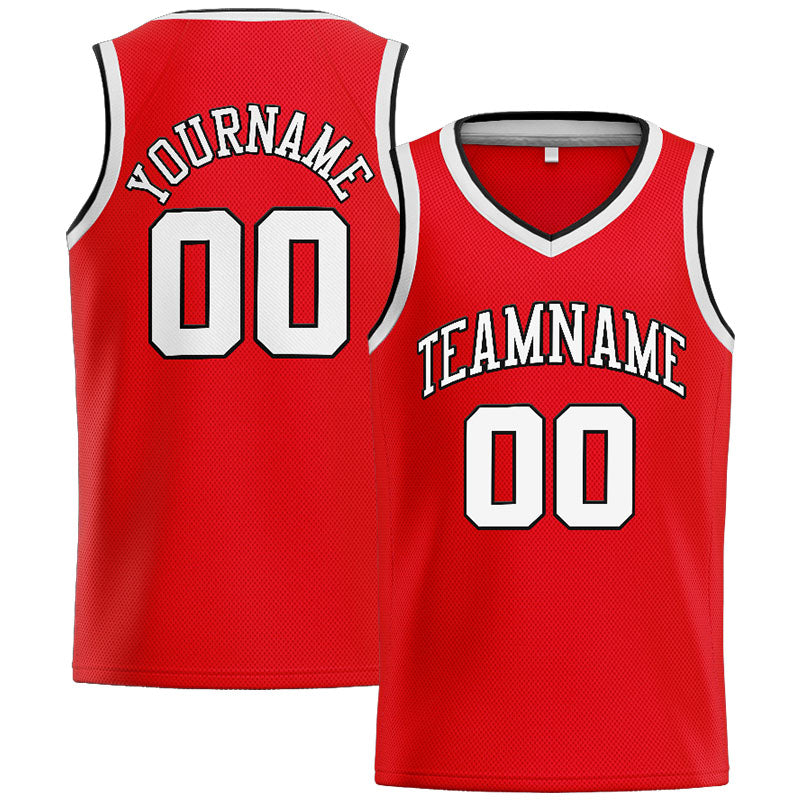Benutzerdefinierte Authentisch  Basketball Trikot Rot-Weiß-Schwarz