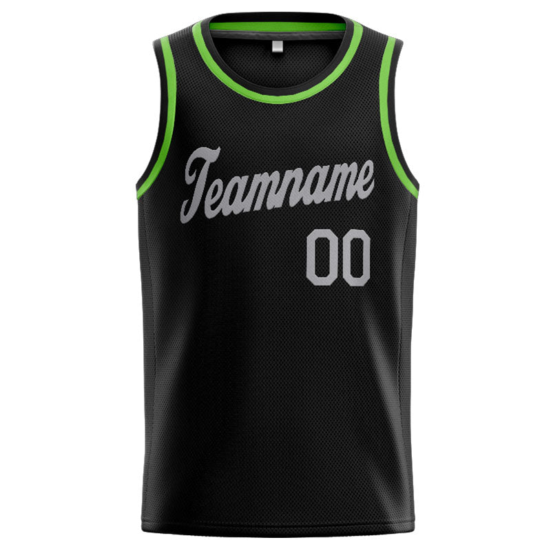 Benutzerdefinierte Authentisch  Basketball Trikot Schwarz-Neongrün-Grau