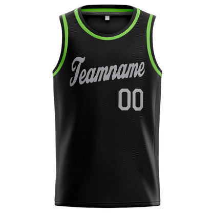 Benutzerdefinierte Authentisch  Basketball Trikot Schwarz-Neongrün-Grau
