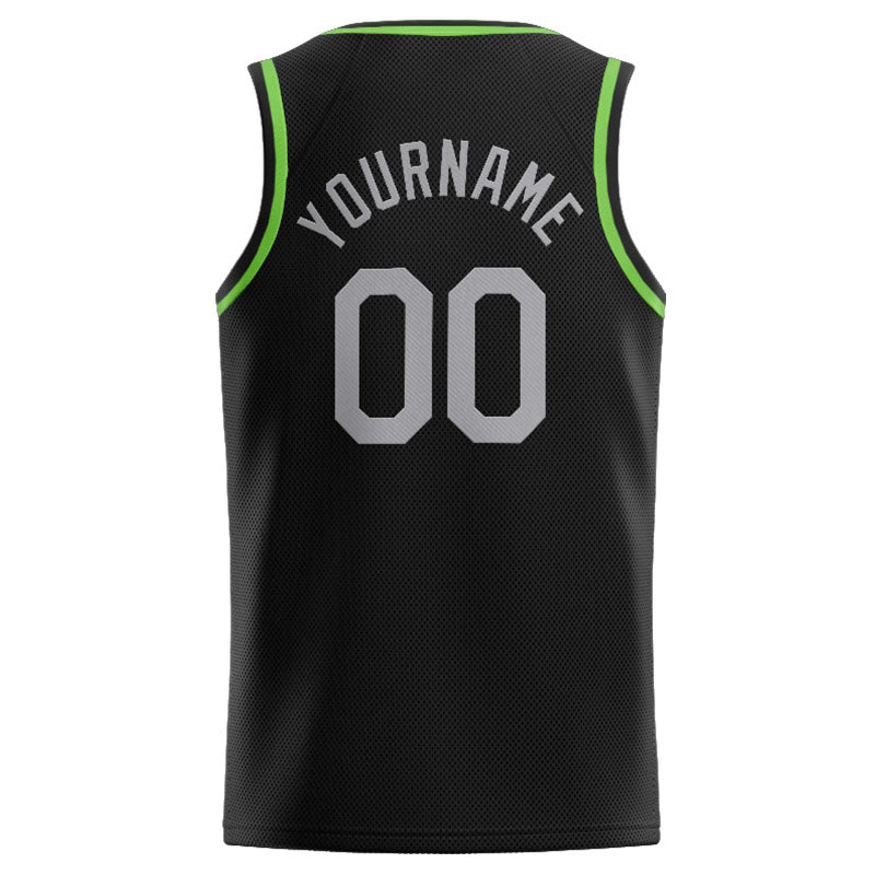 Benutzerdefinierte Authentisch  Basketball Trikot Schwarz-Neongrün-Grau