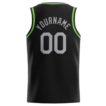 Benutzerdefinierte Authentisch  Basketball Trikot Schwarz-Neongrün-Grau