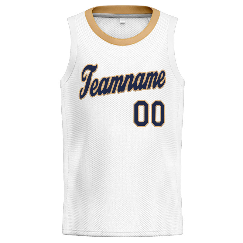 Benutzerdefinierte Authentisch  Basketball Trikot Weiß-Schwarz-Gold