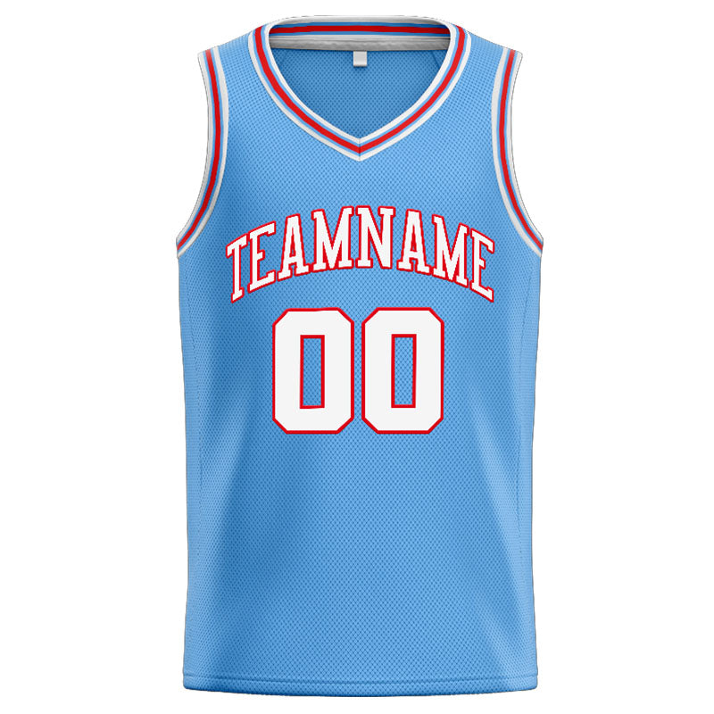 Benutzerdefinierte Authentisch  Basketball Trikot Hellblau-Weiß-Rot