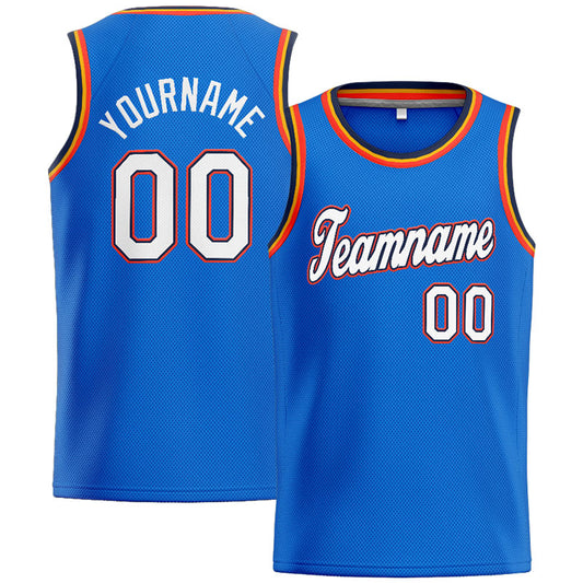 Benutzerdefinierte Authentisch  Basketball Trikot Blau-Weiß-Marine-Orange