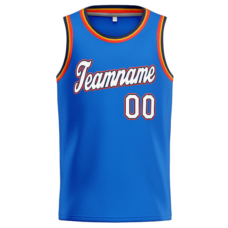 Benutzerdefinierte Authentisch  Basketball Trikot Blau-Weiß-Marine-Orange