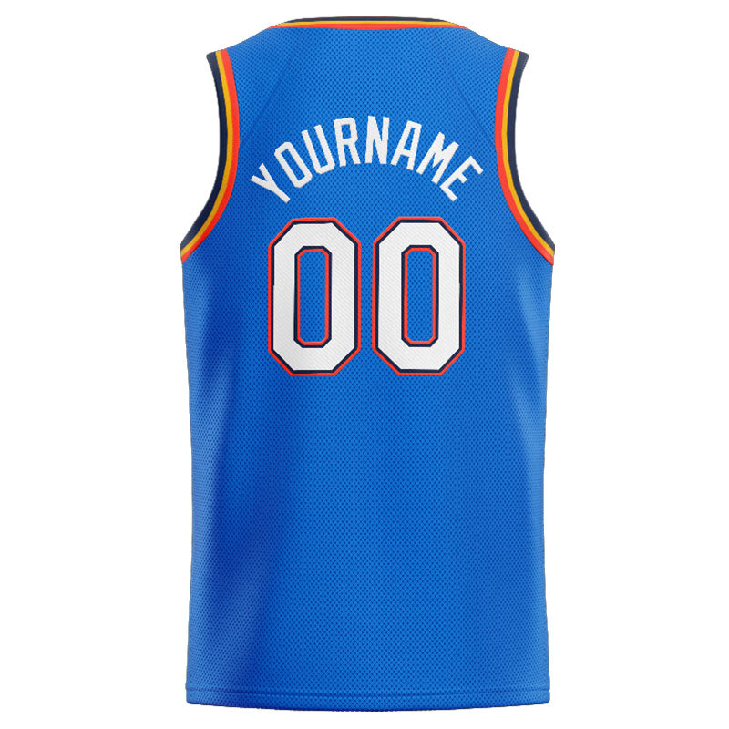 Benutzerdefinierte Authentisch  Basketball Trikot Blau-Weiß-Marine-Orange