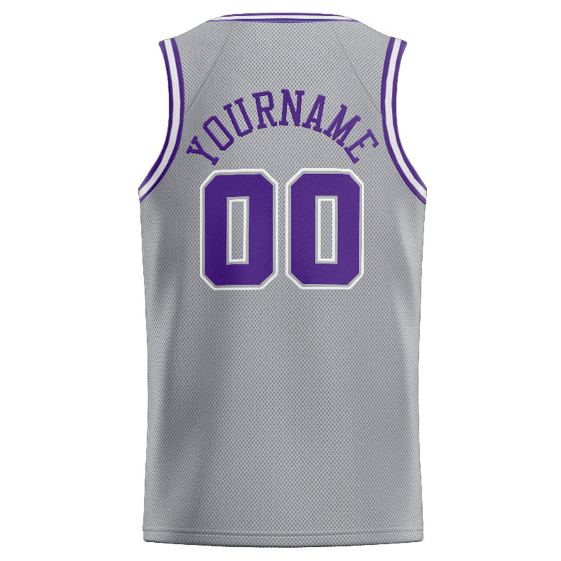Benutzerdefinierte Authentisch  Basketball Trikot Grau-Lila-Weiß