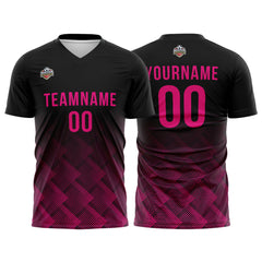 Benutzerdefinierte Fußball Trikots für Männer Frauen Personalisierte Fußball Uniformen für Erwachsene und Kind Schwarz-Hot Rosa