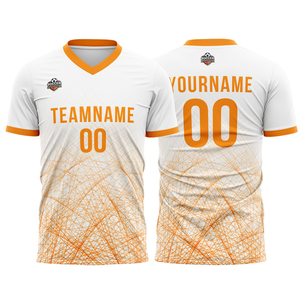 Benutzerdefinierte Fußball Trikots für Männer Frauen Personalisierte Fußball Uniformen für Erwachsene und Kind Weiß-Orange