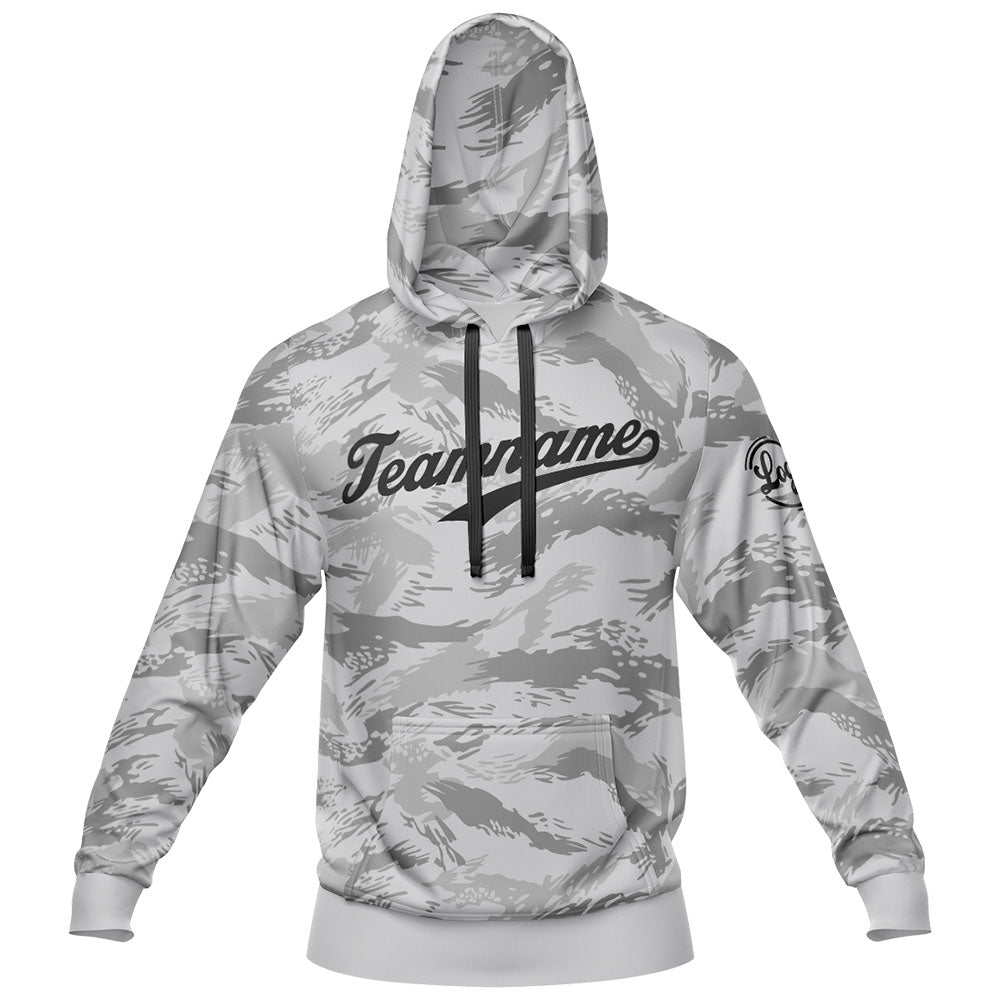 Benutzerdefiniert Tarnung Sport-Hoodie-Oberteil und Hosen-Set Grau-schwarz