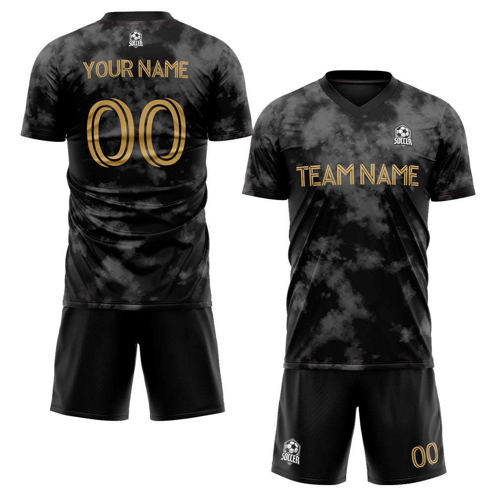 Angefertigte Schwarz Fußball-Trikots für Kinder und Erwachsene, personalisierte Fußball-T-Shirts mit Teamname, Nummer und Logo