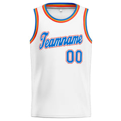 Benutzerdefinierte Authentisch  Basketball Trikot Weiß-Blau-Orange