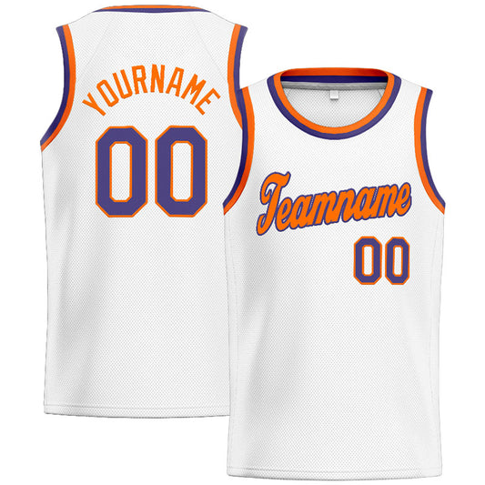 Benutzerdefinierte Authentisch  Basketball Trikot Weiß-Orange-Lila