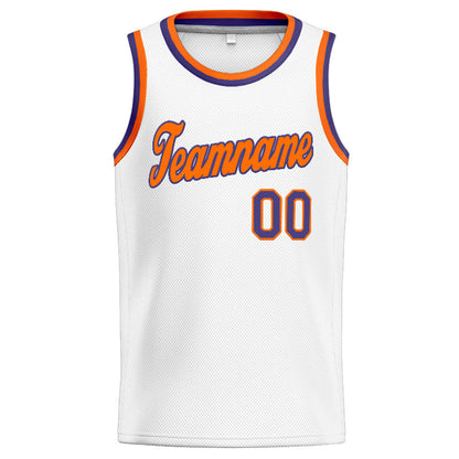 Benutzerdefinierte Authentisch  Basketball Trikot Weiß-Orange-Lila
