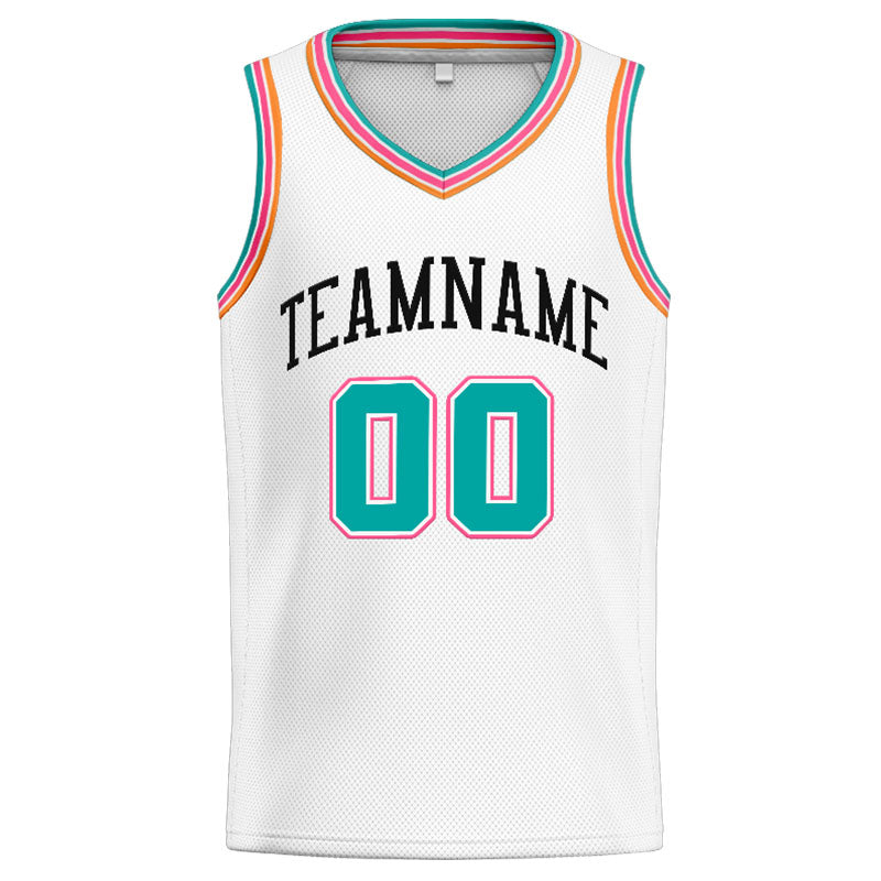 Benutzerdefinierte Authentisch  Basketball Trikot Weiß-Blaugrün