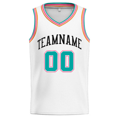 Benutzerdefinierte Authentisch  Basketball Trikot Weiß-Blaugrün