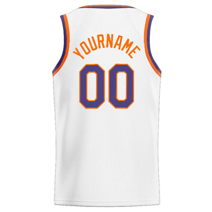 Benutzerdefinierte Authentisch  Basketball Trikot Weiß-Orange-Lila