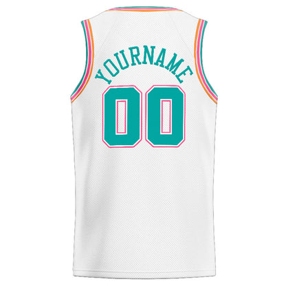 Benutzerdefinierte Authentisch  Basketball Trikot Weiß-Blaugrün