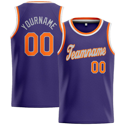 Benutzerdefinierte Authentisch  Basketball Trikot Lila-Orange-Weiß
