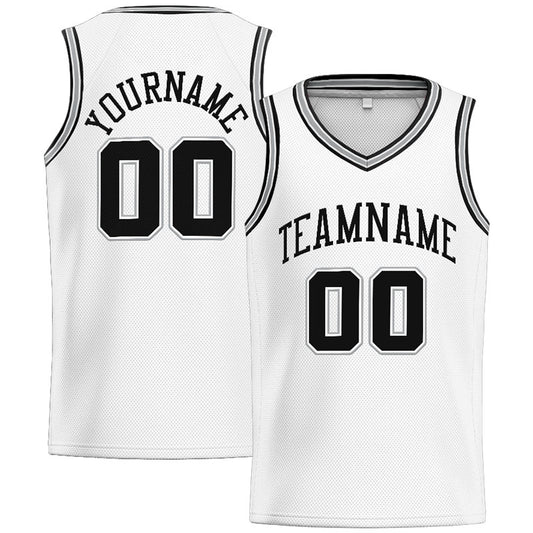 Benutzerdefinierte Authentisch  Basketball Trikot Weiß-Schwarz-Grau