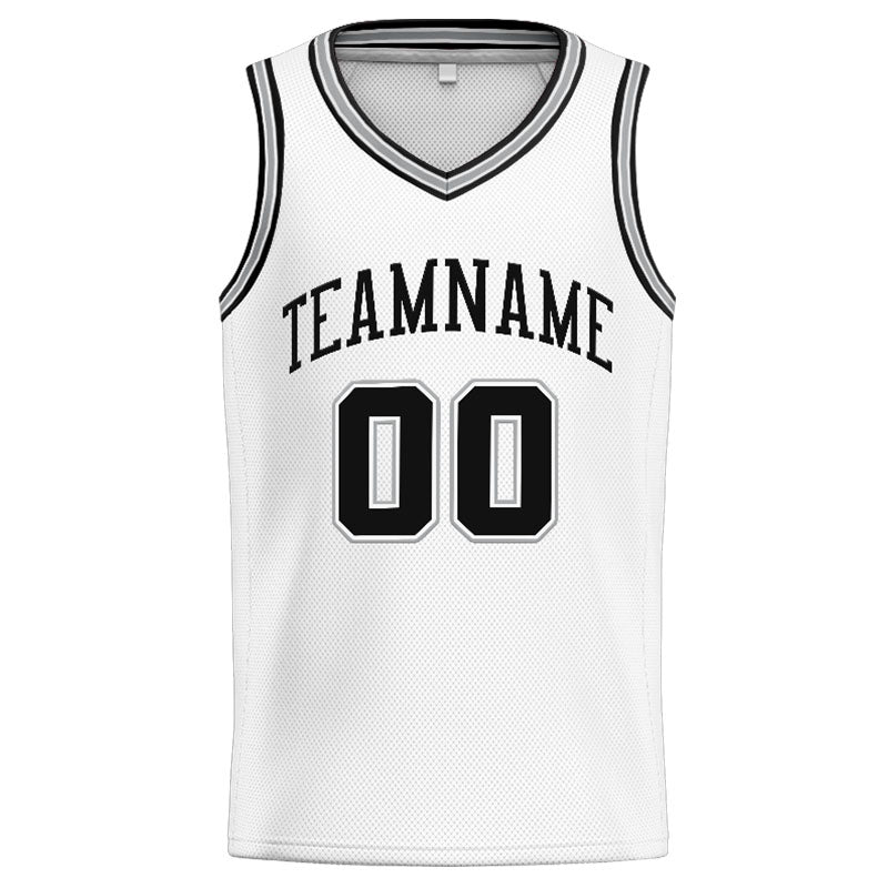 Benutzerdefinierte Authentisch  Basketball Trikot Weiß-Schwarz-Grau