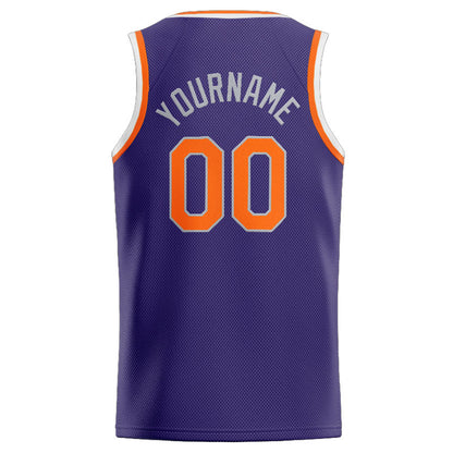 Benutzerdefinierte Authentisch  Basketball Trikot Lila-Orange-Weiß